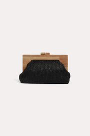 Jesse Woven Timber Frame Clutch (Black)