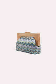 Jesse Woven Timber Frame Clutch (Blue Multi)