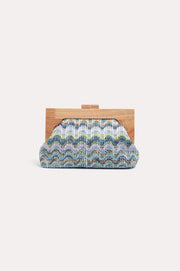 Jesse Woven Timber Frame Clutch (Blue Multi)