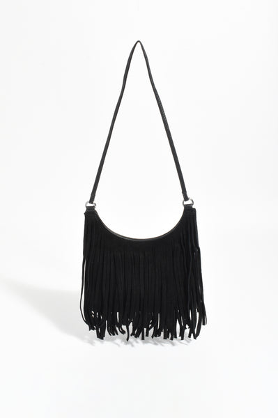 Kelsey Leather Suede Fringe Mini Bag in Black adorne