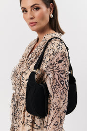 Noah Mini Faux Suede Handbag (Black)