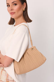 Mina Textured Gathered Handbag (Camel)