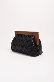 Vivienne Weave Timber Frame Clutch (Black)