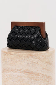 Vivienne Weave Timber Frame Clutch (Black)