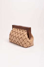 Vivienne Weave Timber Frame Clutch (Camel)