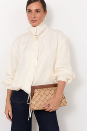 Vivienne Weave Timber Frame Clutch (Camel)