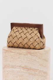 Vivienne Weave Timber Frame Clutch (Camel)
