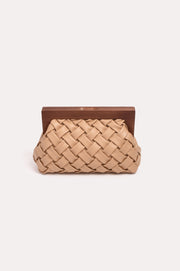Vivienne Weave Timber Frame Clutch (Camel)