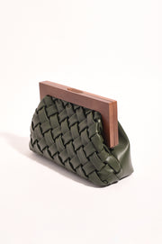 Vivienne Weave Timber Frame Clutch (Khaki)