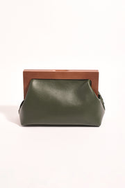 Vivienne Weave Timber Frame Clutch (Khaki)