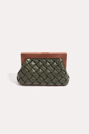 Vivienne Weave Timber Frame Clutch (Khaki)
