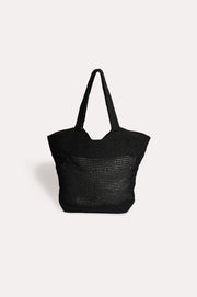 Mili Natural Woven Angled Tote (Black)