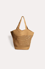 Mili Natural Woven Angled Tote (Camel)