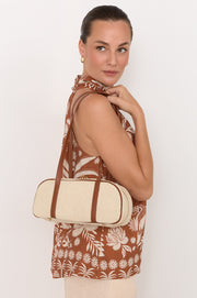 Weave and Trim Bowler Bag (Natural/Tan)