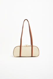 Weave and Trim Bowler Bag (Natural/Tan)
