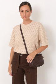 Wide Weave Crossbody Bag (Chocolate)