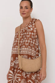 Curved Panel Faux Suede Bag (Nude)