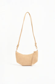 Curved Panel Faux Suede Bag (Nude)
