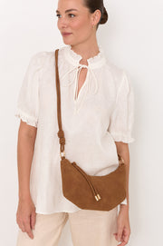 Curved Panel Faux Suede Bag (Tan)