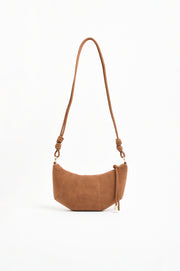 Curved Panel Faux Suede Bag (Tan)