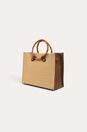 Woven Round Bamboo Handle Tote (Natural)