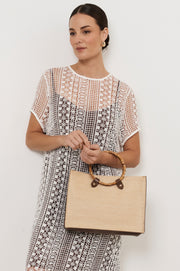 Woven Round Bamboo Handle Tote (Natural)