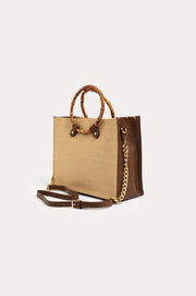 Woven Round Bamboo Handle Tote (Natural)