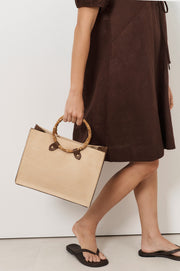 Woven Round Bamboo Handle Tote (Natural)