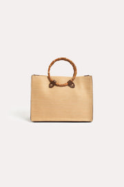 Woven Round Bamboo Handle Tote (Natural)