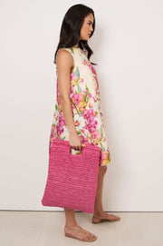 Paper Weave with Bamboo Handle Tote (Fuchsia)