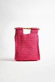 Paper Weave with Bamboo Handle Tote (Fuchsia)