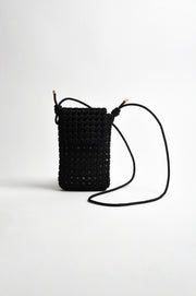 Woven Satin Mini Crossbody Bag (Black)