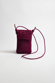Woven Satin Mini Crossbody Bag (Fuchsia)