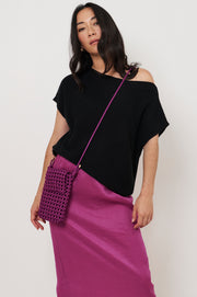 Woven Satin Mini Crossbody Bag (Fuchsia)
