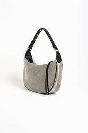 Canvas Weave Shoulder Bag (Black)