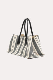 Stripe Canvas Structured Handbag (Black/Natural)