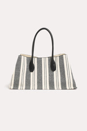 Stripe Canvas Structured Handbag (Black/Natural)