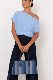 Denim Canvas Structured Handbag (Denim)