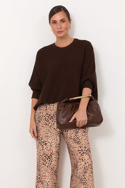 Gold Handle Gathered Mini Bag (Chocolate)