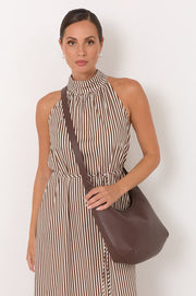 Maggie Woven Moon Crossbody Bag (Chocolate)