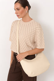 Maggie Woven Moon Crossbody Bag (Stone)