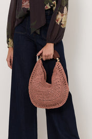Round Weave Handle Handbag (Rose)