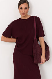 Shani Rib Knit Short Sleeve Top (Burgundy)