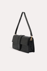 Rommy Croc Foldover Handbag (Black)