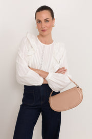 Kloe Smooth Saddle Crossbody Bag (Nude)