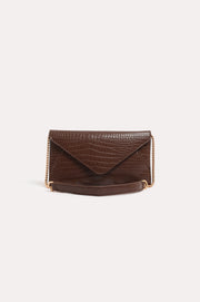 Madeleine Croc Envelope Cross Body Bag (Chocolate)