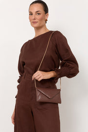 Madeleine Croc Envelope Cross Body Bag (Chocolate)