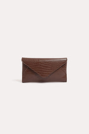 Madeleine Croc Envelope Cross Body Bag (Chocolate)