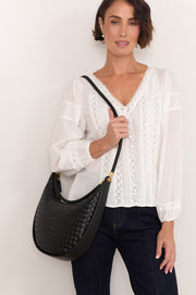Jordan Curved Plait Handbag (Black)