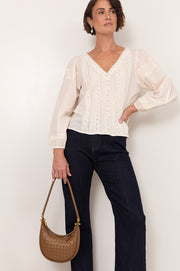 Della Long Sleeve Pleated Top (Cream)